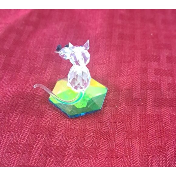 Crystal Cat With Mouse Tail in Mouth Figure Blue Eyes Black Accents Faceted - Picture 5 of 7